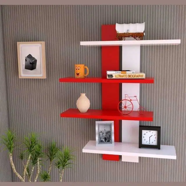 Wood Glossy Double Patti Wall Shelf, 4 Shelves, D-31