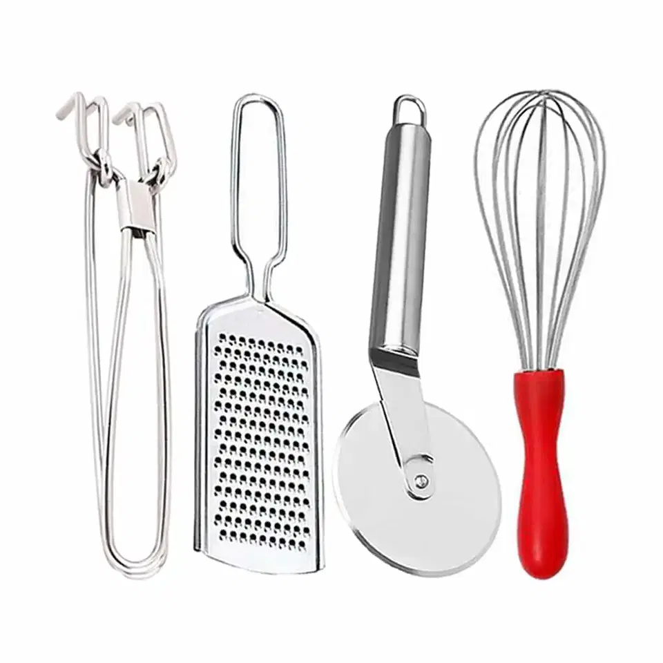 Oc9 Stainless Steel Cheese Grater & Utility Pakkad & Pizza Cutter & Egg Whisk For Kitchen Tool Set, Oc-352