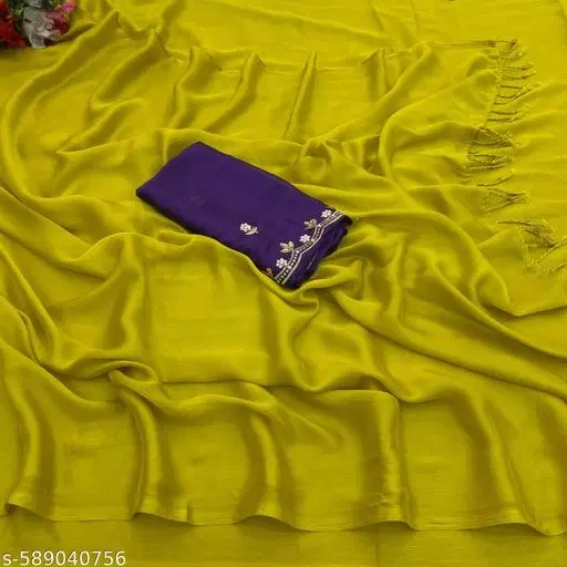 Chiffon Solid Saree for Women, Green (6.3 M)