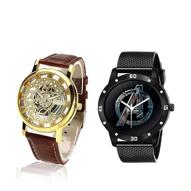 Analog Watch for Men & Women, Pack of 2 (Brown & Black)