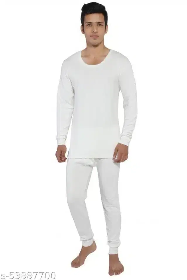 Cotton Blend Thermal Set for Men (White, S)