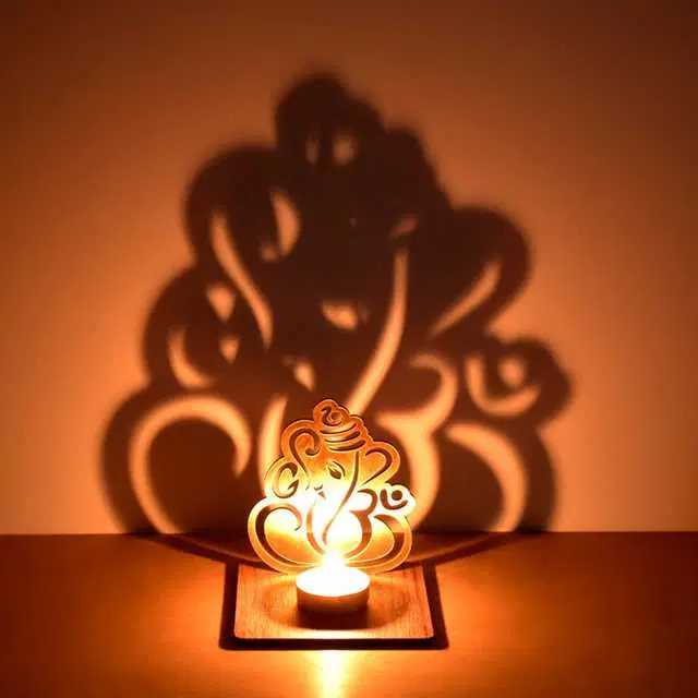 Divine Shadow Mdf Ganesh Tealight Holder, Golden, 10 X 9 X 10 Cm, Du-018