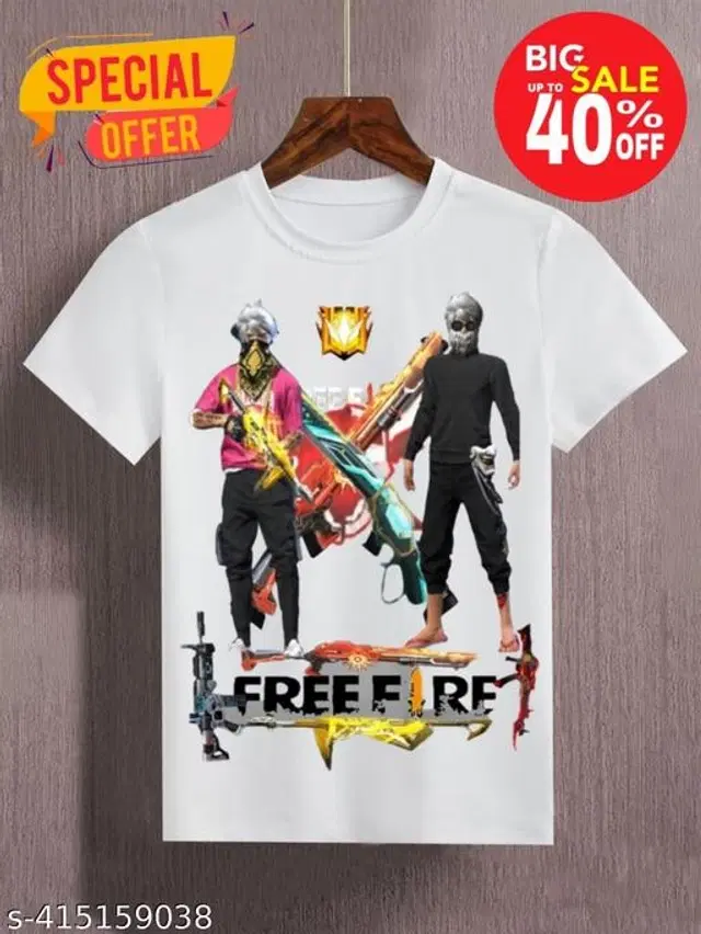 Round Neck Printed T-Shirt for Boys (White, 9-10 Years)