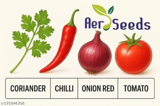 4 Vegetable Seeds Combo With Instruction Manual(Coriander/Chilli/Onion Red/Tomato)