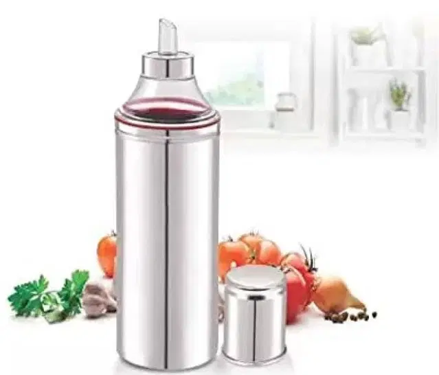 Stainless Steel Oil Dispenser Bottle with Lid, Silver, 1000 ml