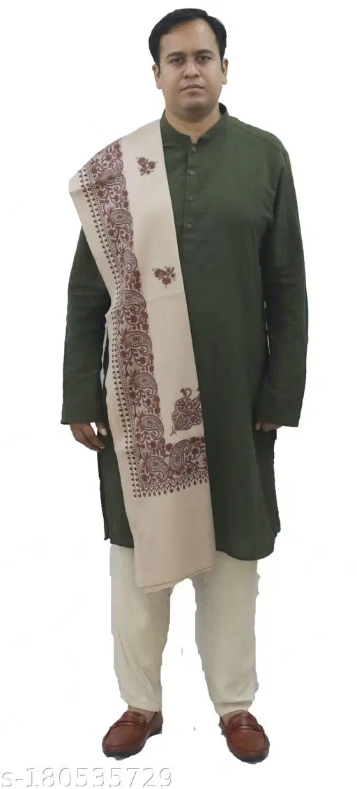 Kavim Beige Wool Printed Shawl for Women (Beige, Free Size)