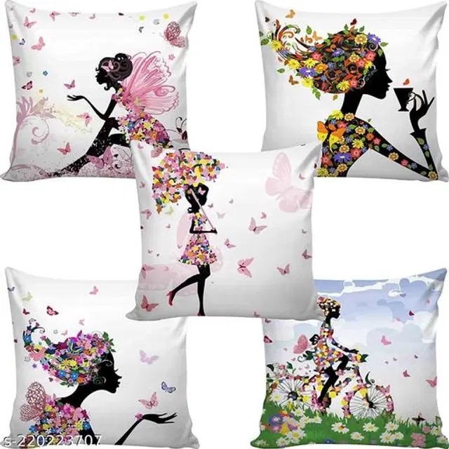 Jute Cushion Covers, Multicolor, 16x16 inches, Pack of 5