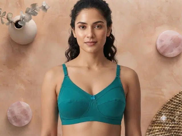 Premium Cotton Full Coverage Non-Padded T-Shirt Bra for Women (Green, 42)