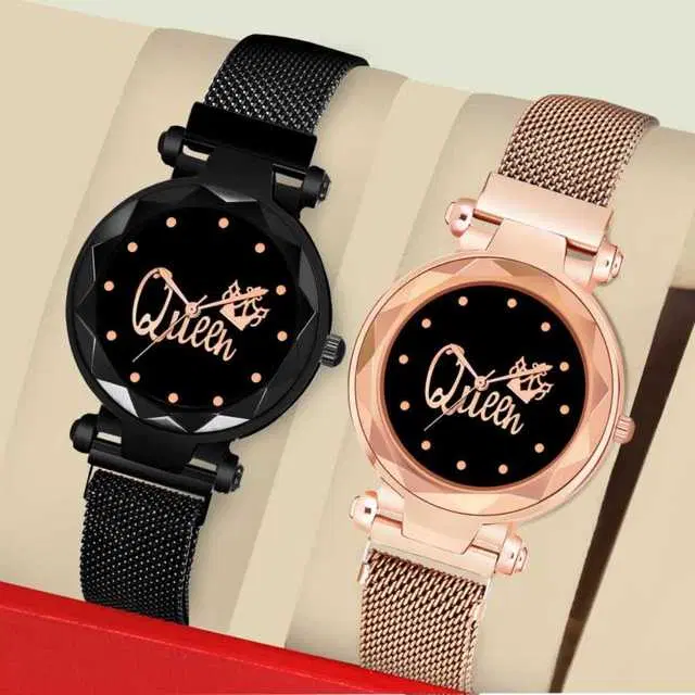 Casual Metal Analog Watch Combo Women, Pack Of 2 (Rose Gold & Black) (MP-702)