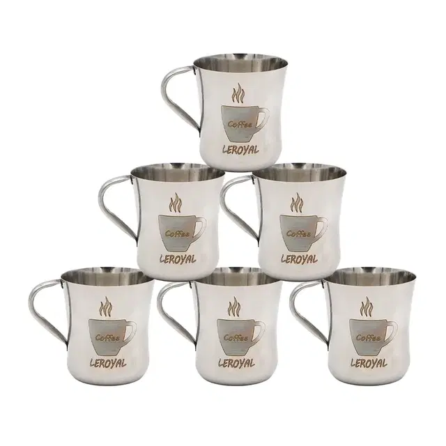 Leroyal Stainless Steel Coffee Design Cup, Pack of 6, Silver