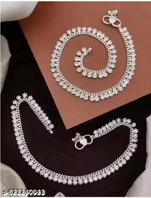 Silver Plated Metal Womens Anklets,Silver, Set of 1