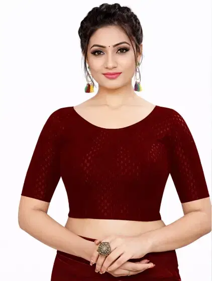 Readymade Stretchable Polyester Blouses for Women ,Wine (M)