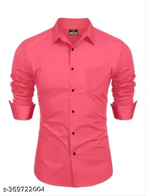 Solid Cotton Shirt Fabric for Men (Pink, S)