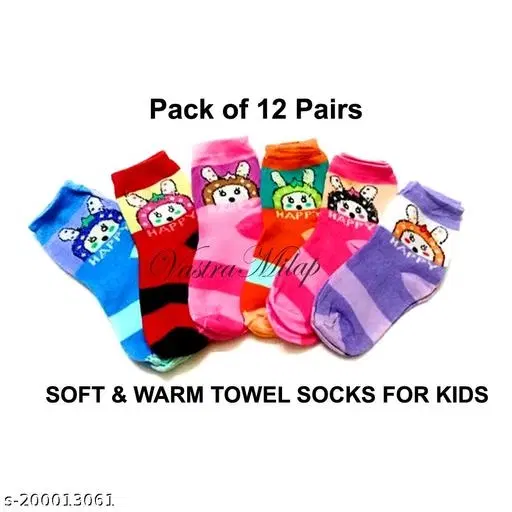 Woolen Socks for Kids, Set of 12 (Multicolor, 0-3 Months)