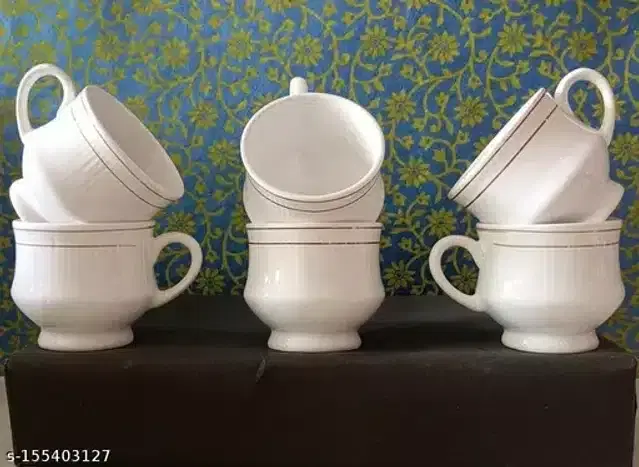 Ceramic Cup Set, White, 120 ml, Pack of 6