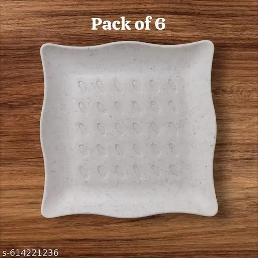 Plastic Plates for Kitchen, White, Pack of 6