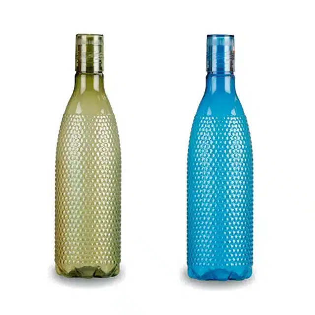 Airtight Plastic Water Bottle with Lid, Olive & Teal, 1000 ml, Pack of 2