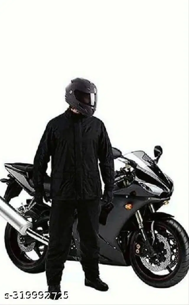 Polyester Rain Coat for Men, Black, M