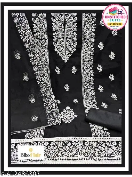 Embroidered Botanical Patiala Suits for Women (Black, Un Stitched)