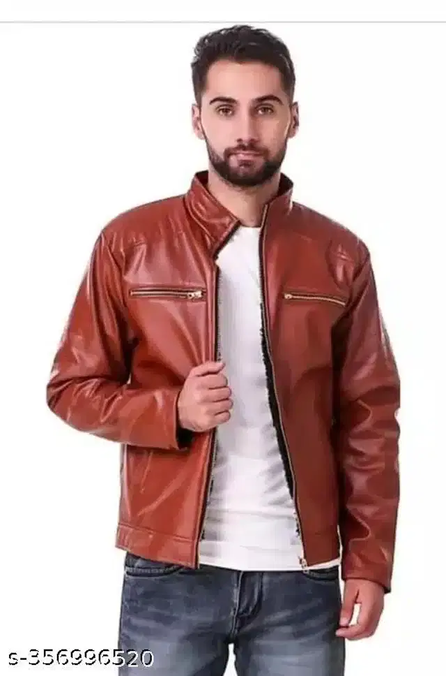 PU Jacket for Men (Tan, M)