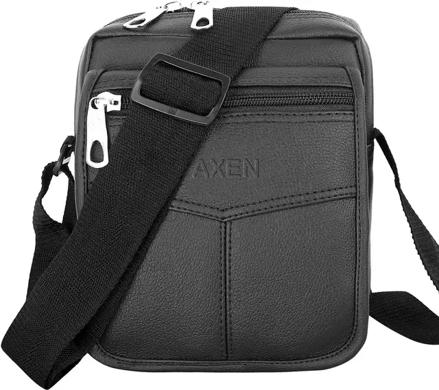 AXen Faux Leather Sling Bag for Men & Women, 8Liter, Black