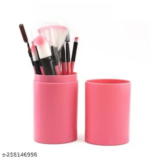 Professional Beauty Makeup Brushes Set for Womens/Girls - 12Pcs Syntheic Fiber Hair Brush Set for Make Up (Pink)