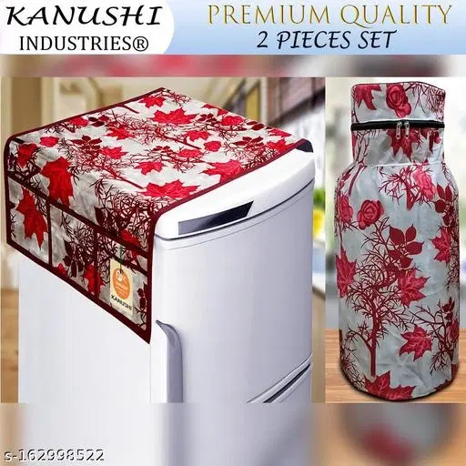 KANUSHI Industries® Fridge Cover for Top with Pockets/Refrigerator Cover + 1 Pc Lpg Gas Cylinder Cover(FRI-CYL-MAROON-SHUB)