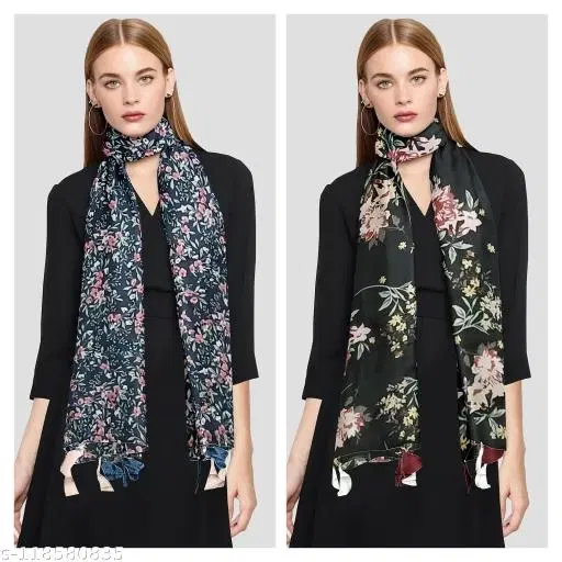 Chiffon Scarves for Women, Blue, Pack of 2