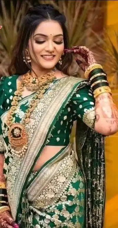Banarasi Silk Saree for Women (Green, Free Size)