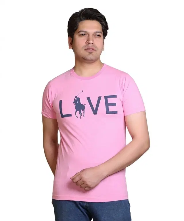 Cotton Blend Printed T-shirt for men, Pink (M)