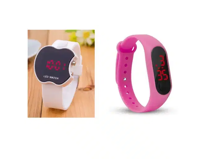 Digital Watch for Kids, Pack of 2 (Pink & White)