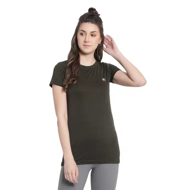 Cotton Blend Solid T-Shirt for Women, Charcoal Grey (M)