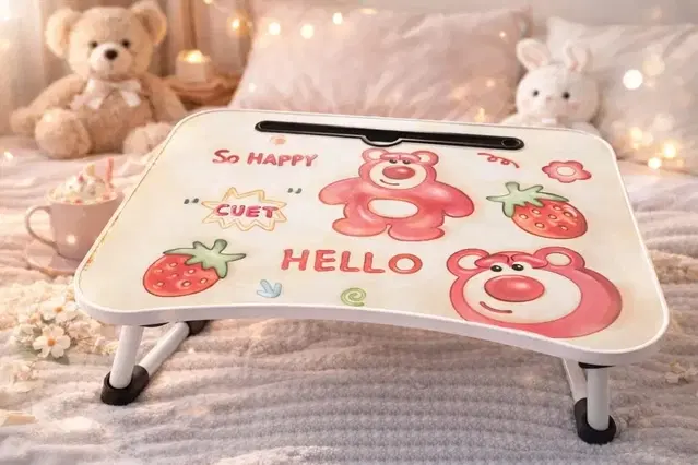 3D Happy Bear  Foldable Wooden Mini Laptop & Study Table for Bed (48*30 cm)