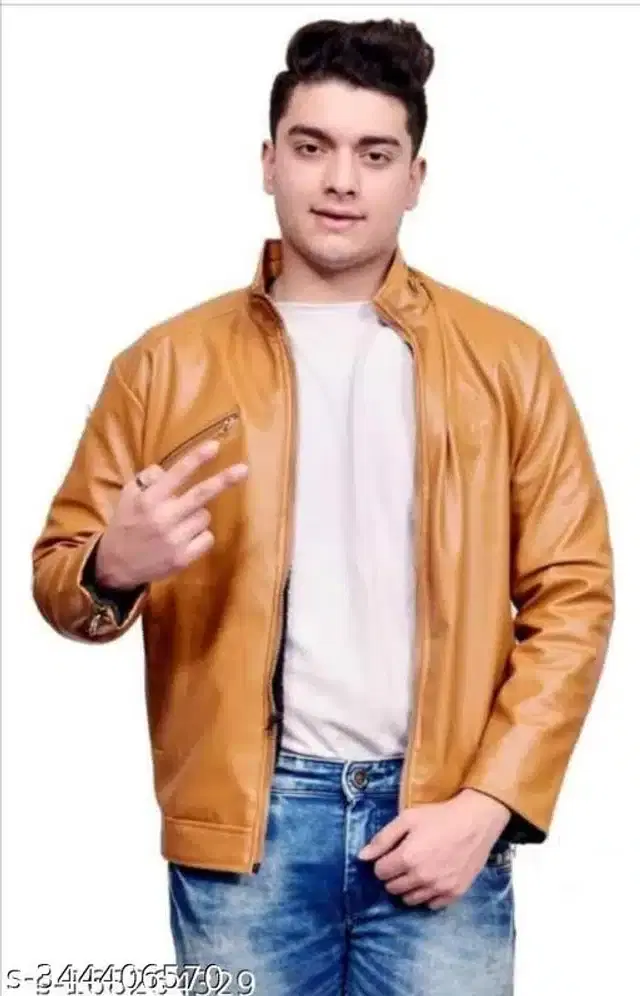 Leather Jacket for Men (Tan, L)
