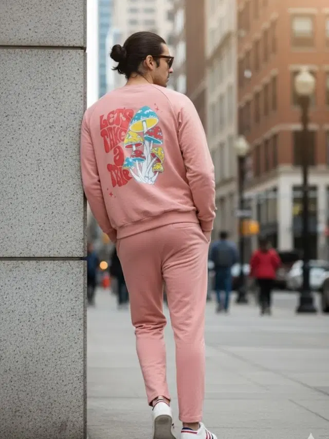 Fleece Tracksuit For Men, Peach (XL)