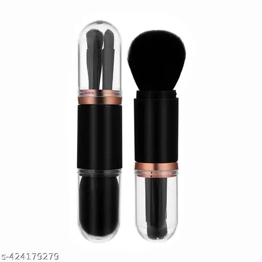 4 in 1 Retractable Makeup Brush Set Portable Travel Mini Facial Cosmetic Brush