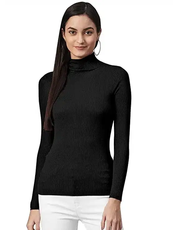 Womens' Full Sleeves High Neck Sweater (Black, S) (SC-1)