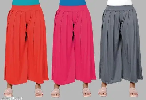 Palazzos for Women, Pack of 3 (Pink, S)