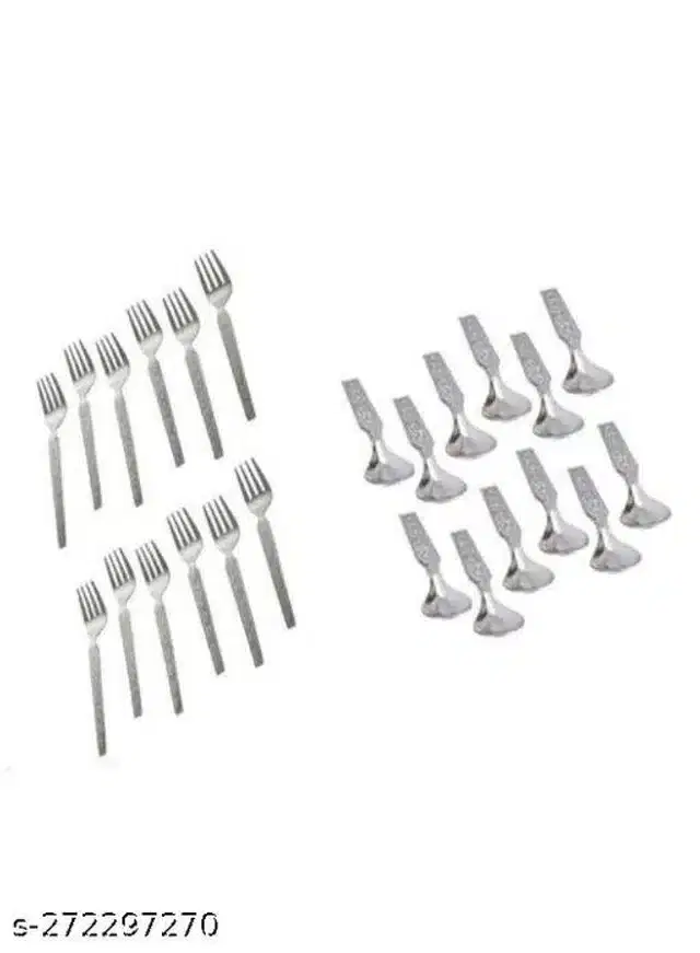 Stainless Steel 12 Pcs Forks with 12 Pcs Spoons, Silver, Set of 2