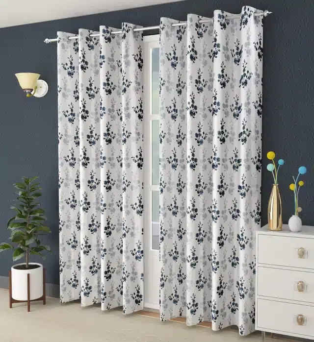 Printed Curtains, Pack of 2, Grey, 5 Feet