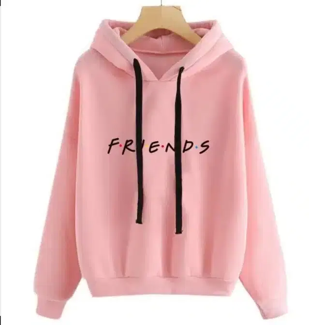 Fleece Printed Hoodie for Women (Pink, S)
