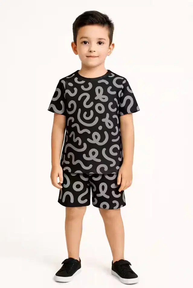 Cotton Geometric Print Clothing Set for Boys, Black (6-9 Months)
