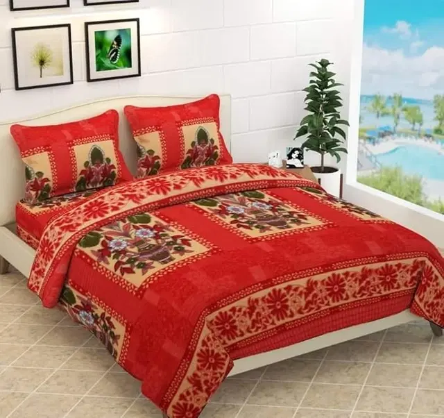 Woolen Double Size Bedsheet with 2 Pillow Covers, Red, 90x90 Inches