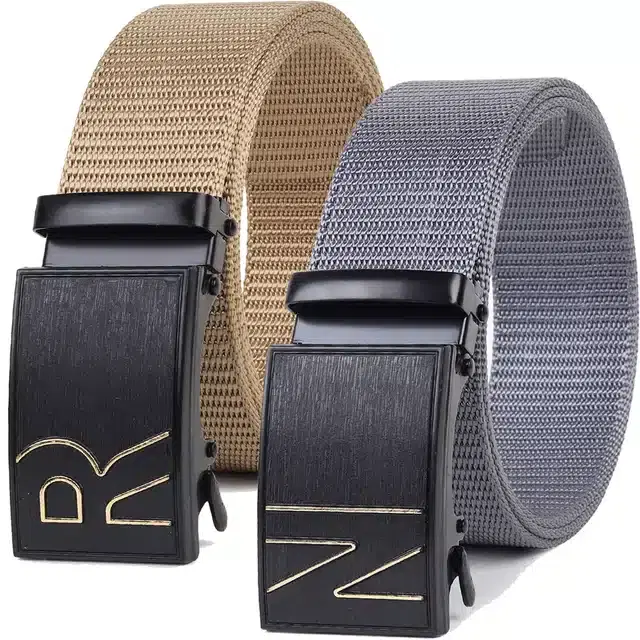Casual Nylon Belts for Men, Pack of 2 (Cream & Grey)
