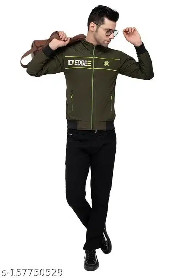 PU Jacket for Men (Olive, M)