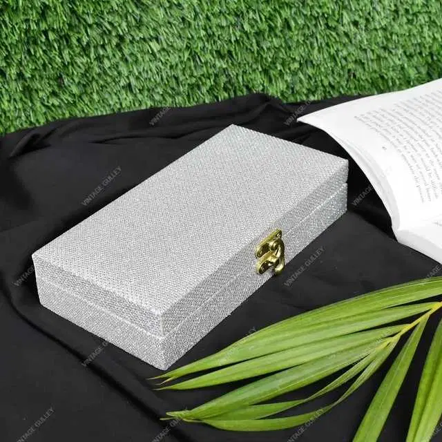 Cotton Silk Wooden Decorative Box for Wedding, Grey, A-92