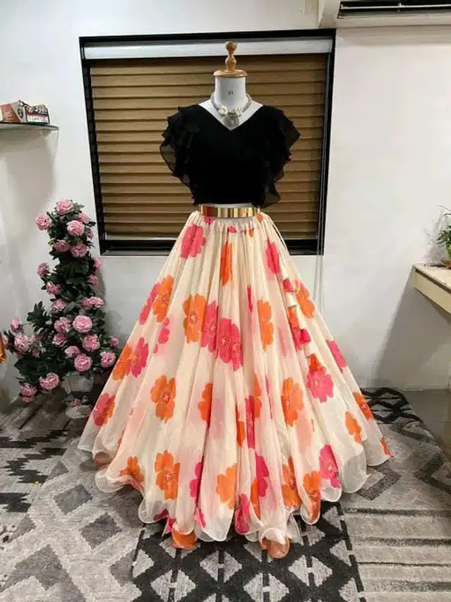 Ready to Wear Lehenga Choli for Women (Orange, XS)