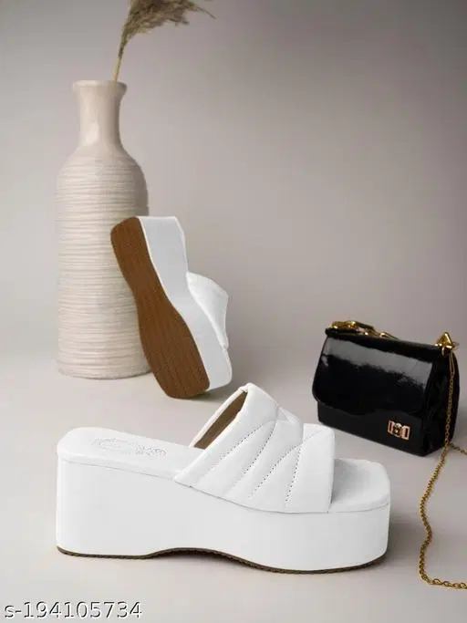 Synthetic Platform Flats for Women (White, IND-7)