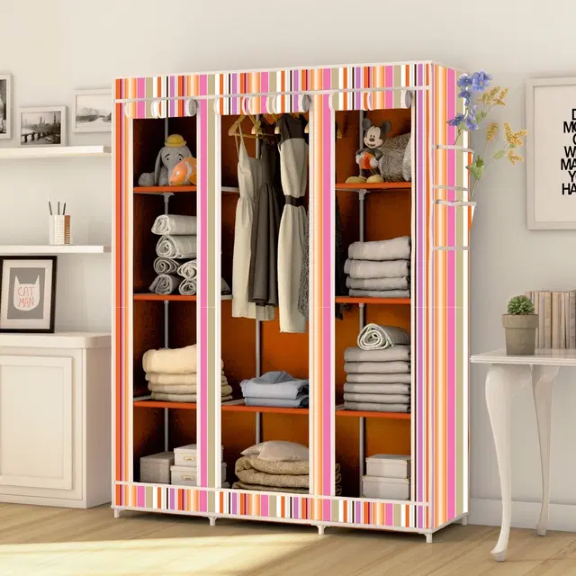 Plastic Printed Collapsible Wardrobe, Orange