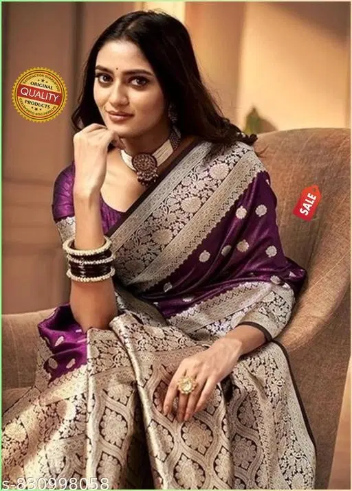 Kanjeevaram Zari Woven Saree for Women (Purple, Free Size)